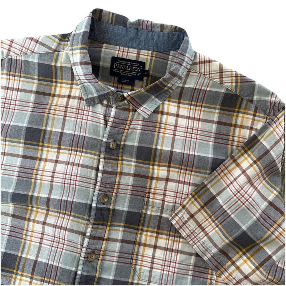 Pendleton Plaid Button Up Short Sleeve Shirt XL Camp Polo Green Plaid Western